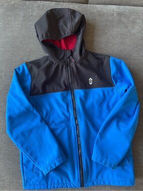 Free Country Boys Super Softshell Jacket Blue/Black Fleece Lined Hooded  10/12